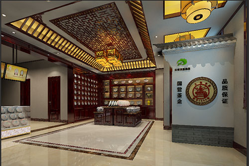 谢岗镇古朴典雅的中式茶叶店大堂设计效果图