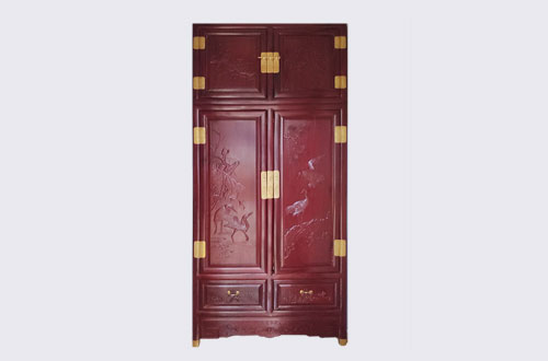 谢岗镇高端中式家居装修深红色纯实木衣柜