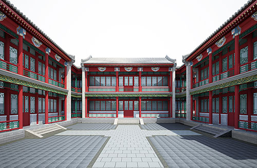 谢岗镇北京四合院设计古建筑鸟瞰图展示