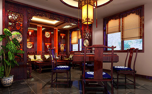 谢岗镇古典中式风格茶楼包间设计装修效果图