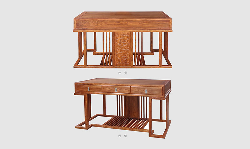 谢岗镇 别墅中式家居书房装修实木书桌效果图